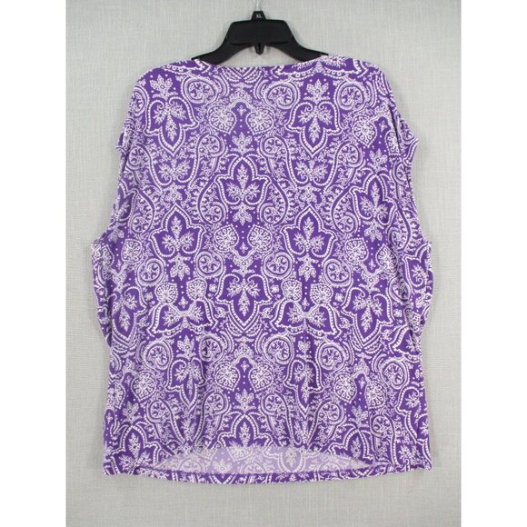 Chaps Womens 3X Purple & White Paisley V-Neck Short Sleeve Polyester Blend Top - Picture 6 of 7